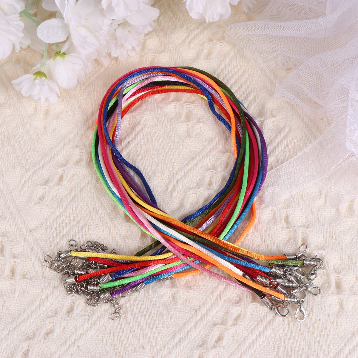 

60pcs Chinese Knot Necklace Cord Soft Durable Lightweight DIY Jewelry Making Supplies Colorful Necklace String With Clasp For