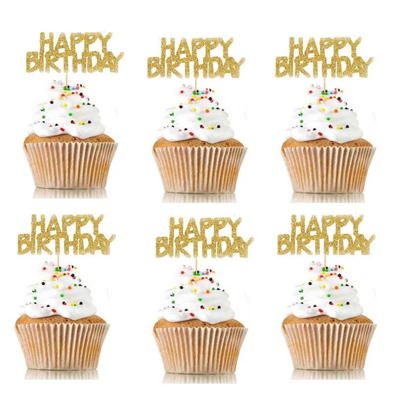 

10pcs Cake Decorations Glittery Gold Happy Birthday Cake Topper for Birthday Cake Baby Shower Dessert Cupcake Sign Birthday