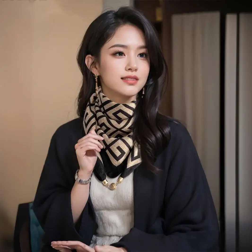 Hot Magnetic Triangle Neck Protection Scarf for Women in Autumn and Winter 2024 New Cotton and Linen Scarf High-end Neck Scarf