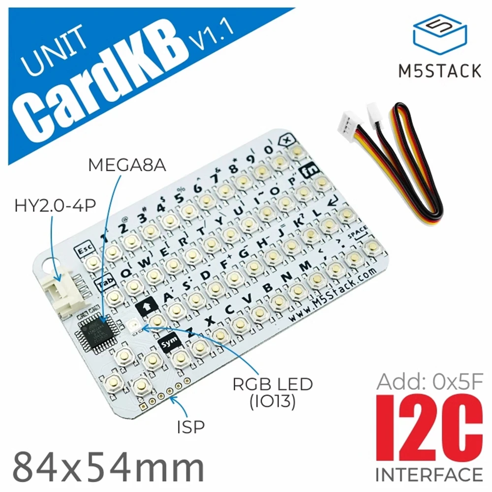 M5Stack CardKB v1.1 Mini 50-Key QWERTY Keyboard Unit with ATMega8A MCU, I2C, RGB LED, Programmable for UIFlow (MEGA8A)