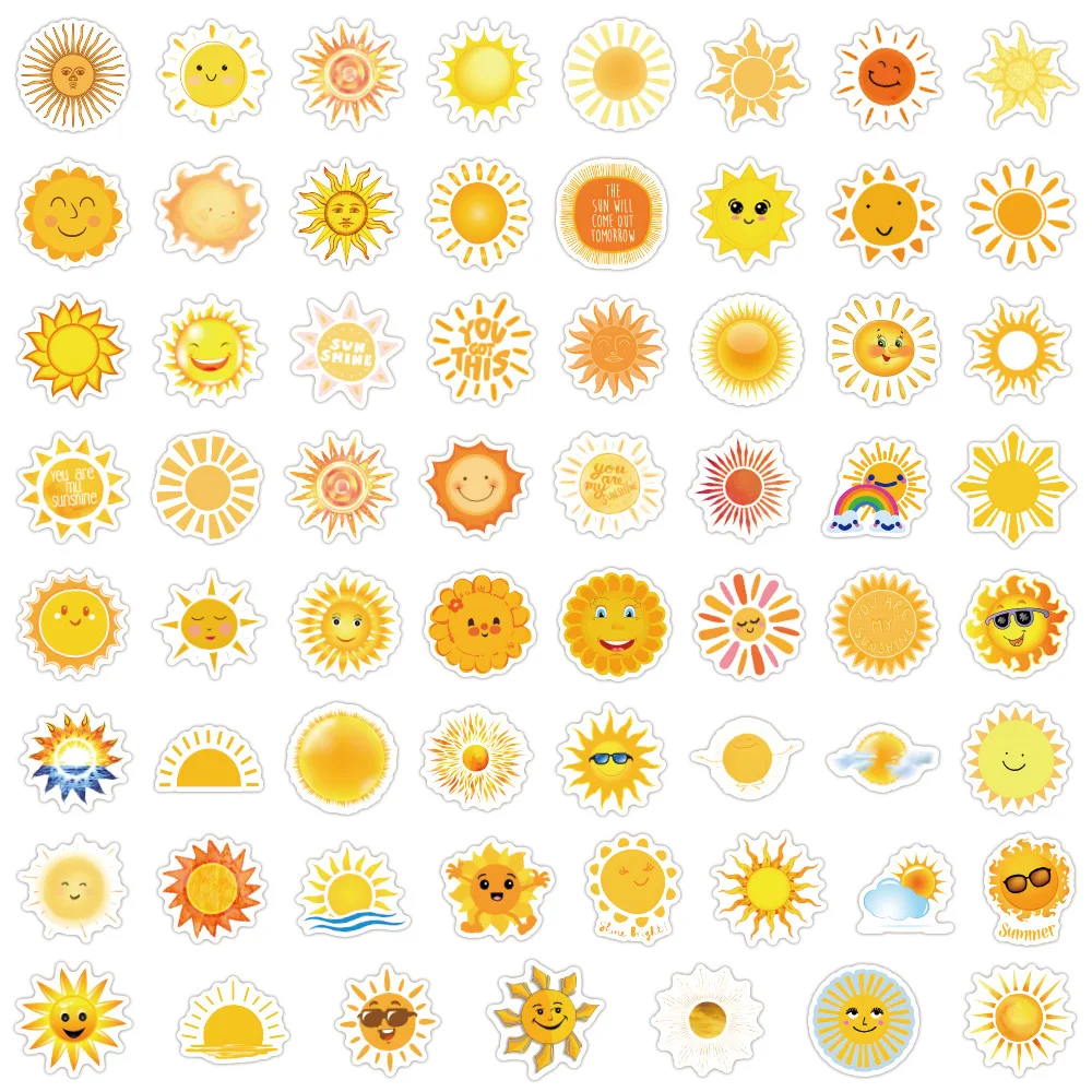 60pcs 선샤인 태양 웃는 얼굴 만화 낙서 장식 가방 기타 방수 컵 스티커