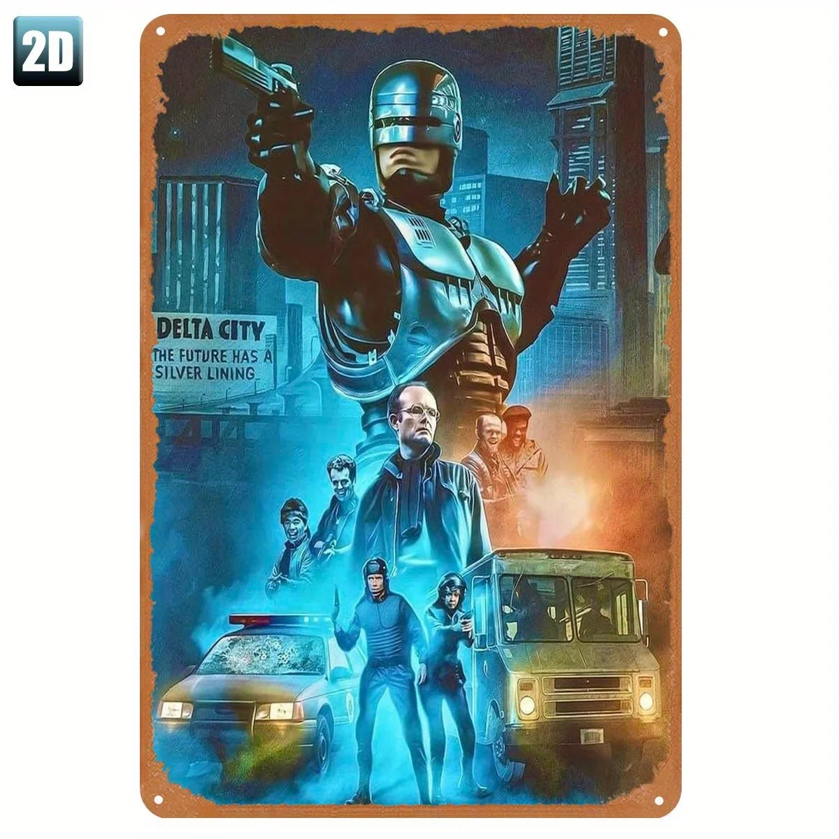 RoboCop City Future Silvery Lining Movie Metall-Blechschild, Vintage-Wandkunst-Dekoration für Zuhause, Bar, Garage – Retro-Filmposter