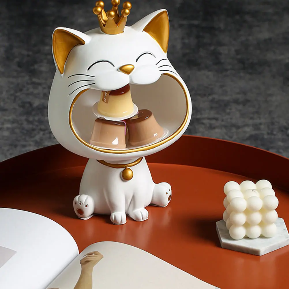 

1Pcs White Cat Storage Tray Handmade Resin Decoration for Desk Table Jewelry Key Snack Organizer Home Decor Accessory