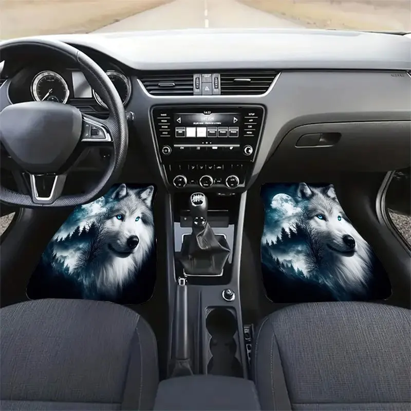 4pcs Cute Pet Dog Pattern Car Mats, Universal Non-Slip Mats, Crystal Velvet Material, Decorate Interior Space, Effectively Colle