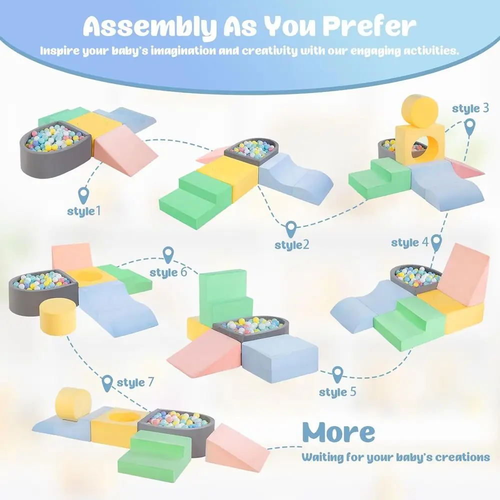 Kletterblöcke aus weichem Schaumstoff für den Innenbereich für Kleinkinder, 6-teiliges Spielset mit Bällebad, ideal für 1–3 Jahre alte Kinder (Bälle nicht im Lieferumfang enthalten)