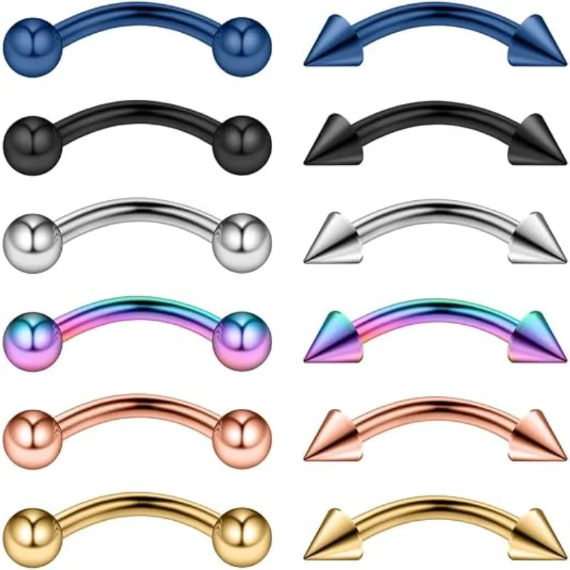 12PCS 16G Surgical Steel Eyebrow Ear Navel Belly Lip Ring Body Piercing Jewelry Ear Rook Navel Small Belly Button Ring