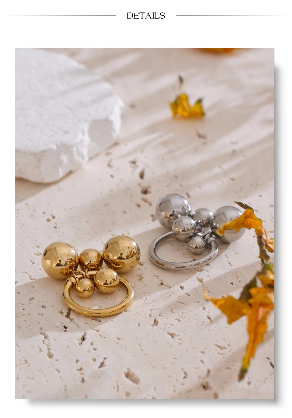 Yhpup # Edelstahl-Perlen, Kugel, handgefertigter Ring, rostfrei, 18 Karat PVD-beschichtet, personalisierter, trendiger Charm-Fingerschmuck 2025 – Detail 16