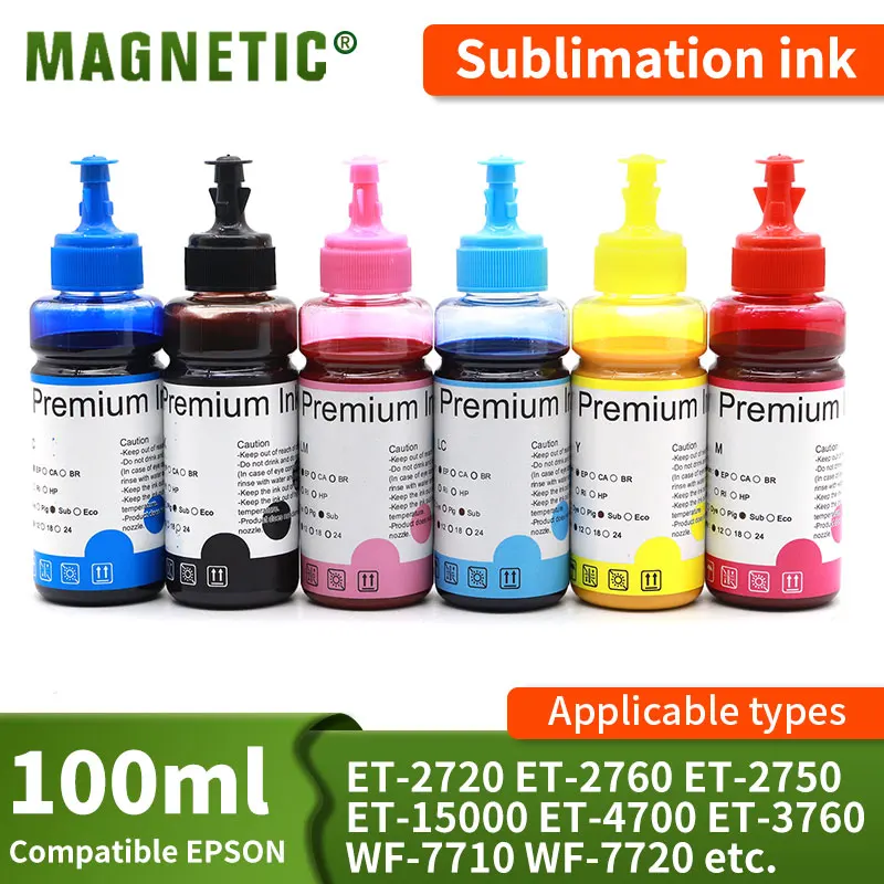 100ml Sublimation Ink For Epson WF-7510 7520 7610 7620 7710 7720 7820 4630 4734 4740 Printer Heat Press Transfer to Mug Garment