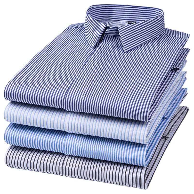 7xl Modale Micro-Elasticiteit Shirts Mannen Lange Mouw Slim Fit Zachte Anti-Rimpel Verborgen Voorste Knoop Gestreept Shirt Klassieke Stijl