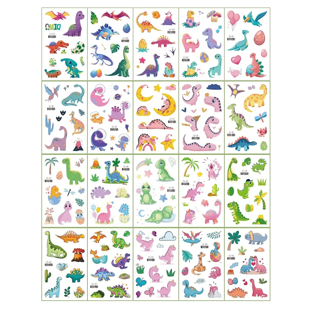 Cute Dino Glitter Temporary Tattoo Kids Cartoon Dinosaur Sticker Disposable Children Gift Party Make Up tatouage temporaire