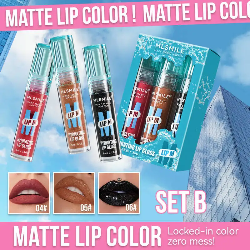 MLSMILE スモールブルーボトル ノンスティックカップグレイズ セクシーヌードパールグロス セット3個入り リップ