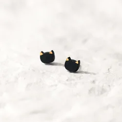 La Monada Womens Earrings Silver 925 Ear Piercing 925 Silver Earrings For Women Silver Stud Earrings Black Ceramic Cat Star