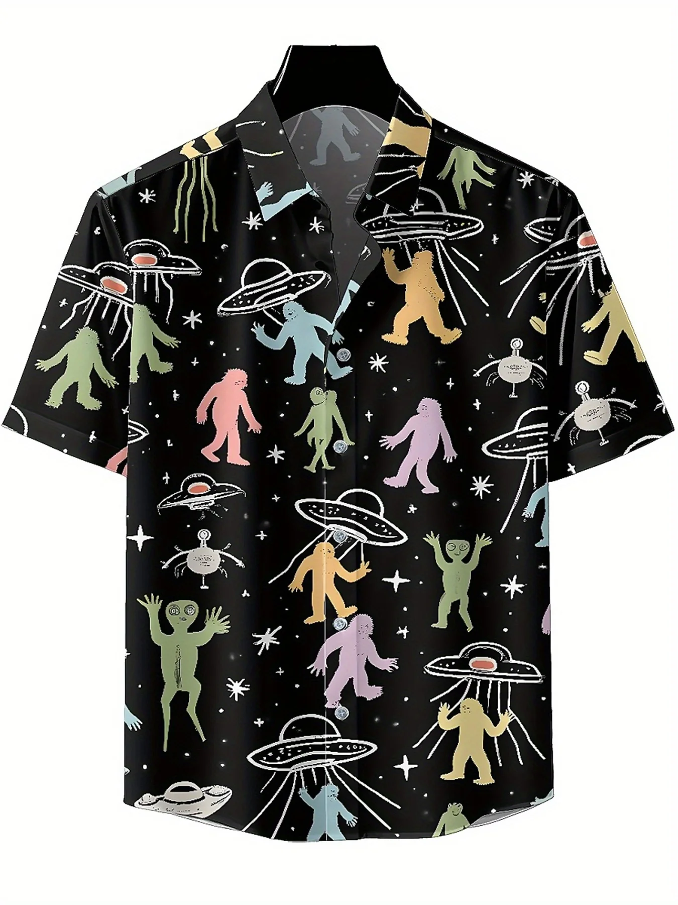 Men's Plus Size Hawaiian Shirts Aliens, UFOs and Fantasy Adventures pattern, Button Up Shirts,  Casual Clothing, Summer Tops