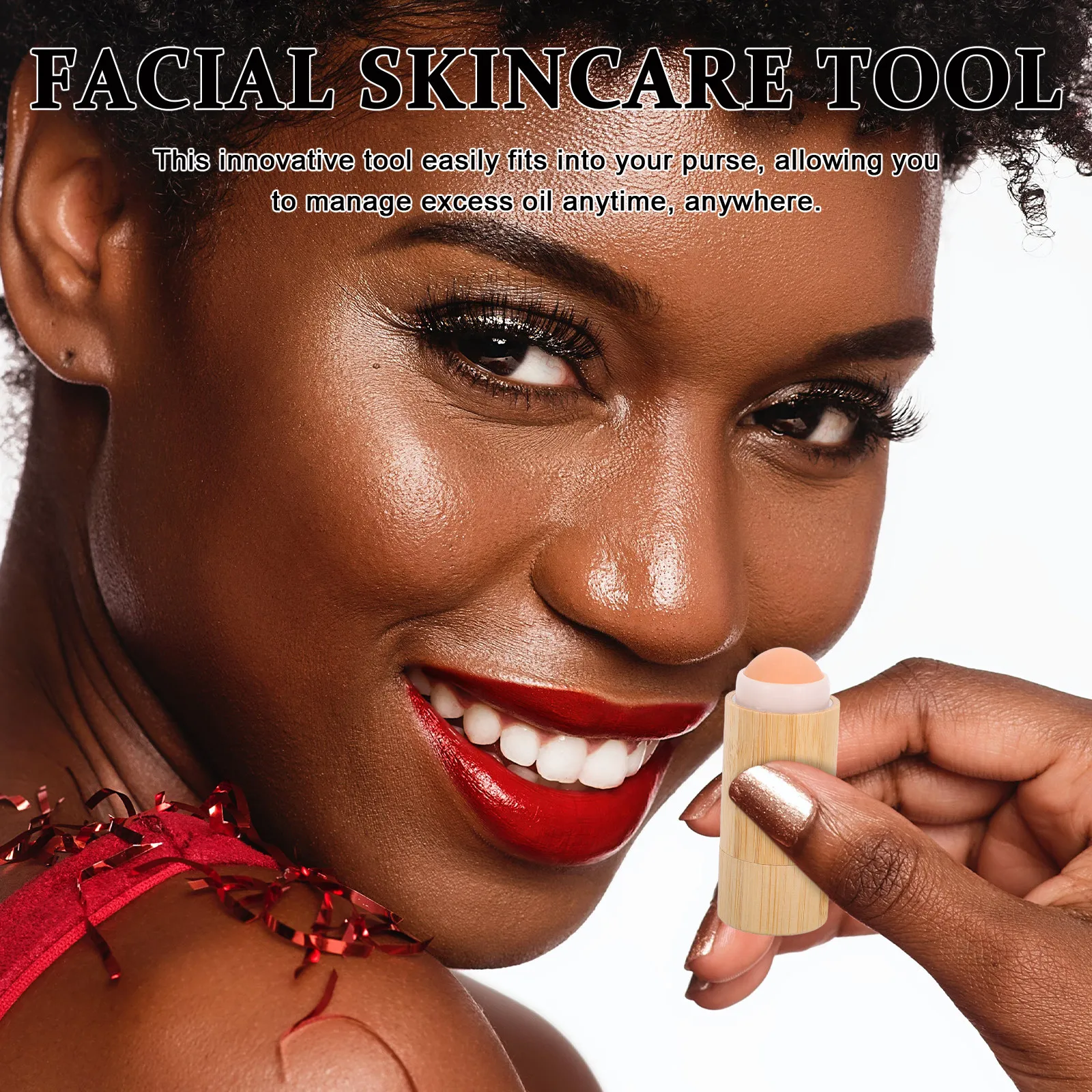 

Двусторонний вулканический ролик для лица с бамбуковым шариком для впитывания жира, инструмент для ухода за кожей, портативный ролик для контроля жирности кожи