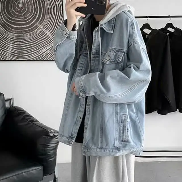 جايت دينم رائع للرجال مع غطاء محرك السيارة كاجوال Sli النسخة الكورية فضفاضة تناسب الخريف جديد Sle ملابس خارجية ماركة Faionable