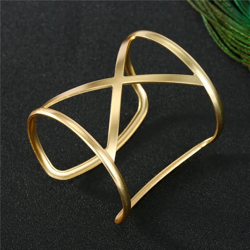 1PC Punk Geometric Hollow Wide Cuff Bracelets Bangles For Women Men Unisex Alloy Open Big Bangle Bracelet Fashion Jewelry B43