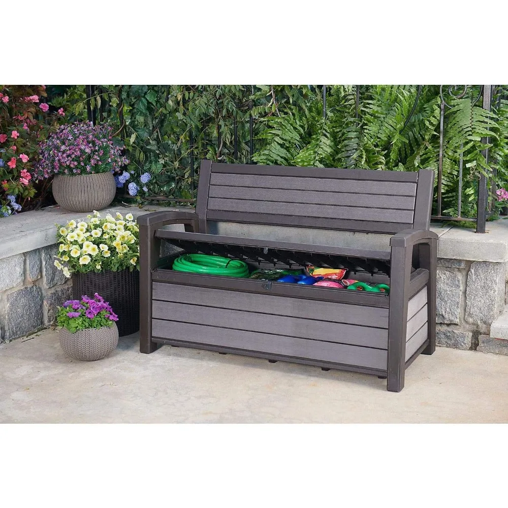 60 Gallon Plastic Resin Weather Resistant Outdoor Backyard Patio Storage Bench Deck Box, Grey