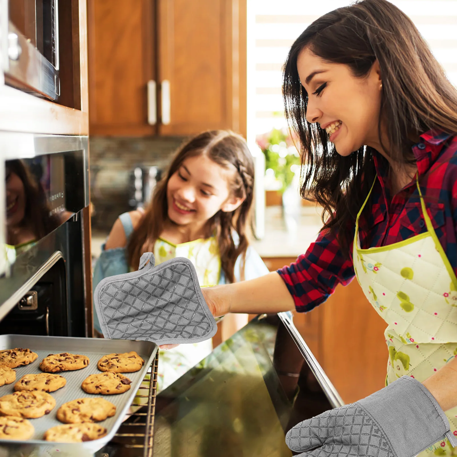 

Baking Gloves Oven Mitts High Temperature Resistance Silicone Pot Holders Nonslip Grid Kitchen Tools Heat Protection Soft