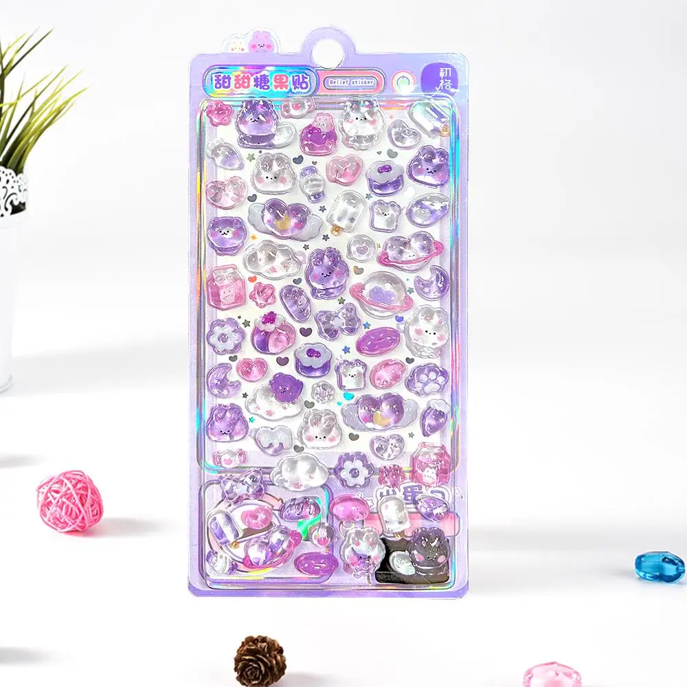 Sweet Candy Gradient Dumpling Animal 3D Crystal Resin Bubble Stickers, Transparent Jelly Texture, Soft Cute Cartoon Images, Guka Gupan DIY Materials, Girly Ins Style Journal Decoration Stickers; Can Be Used to Decorate Water Bottles, Phone Cases, Luggage, Stationery, Children's Reward Cute 3D Stickers, Random Designs view 3