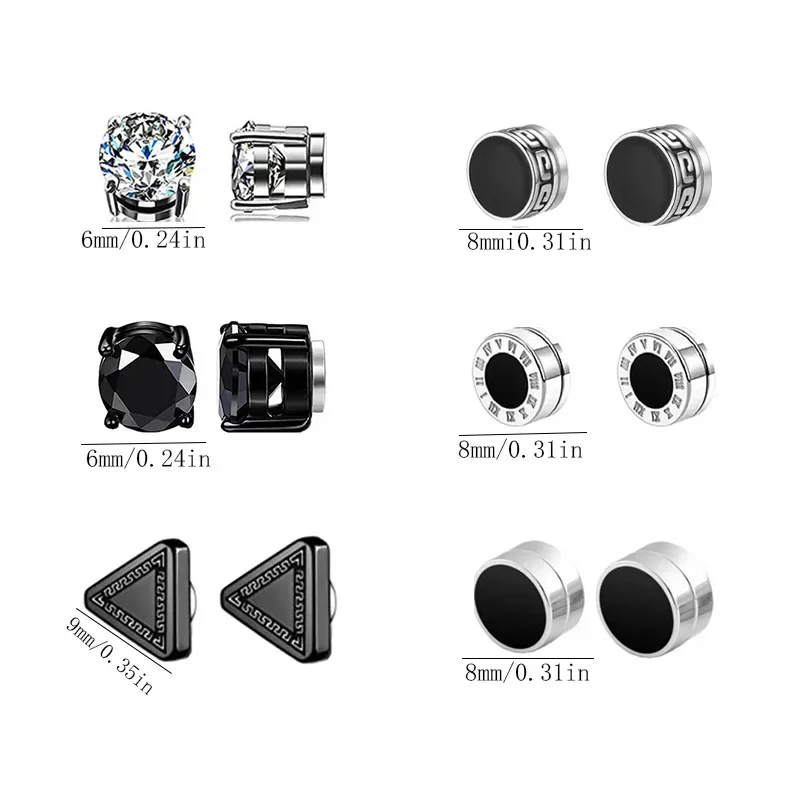 1/6 Pairs Magnetic Ear Clip-on Crystal Stone Strong Magnetic Ear Stud Women Men Punk Zircon Magnet Earrings Non Piercing Jewelry