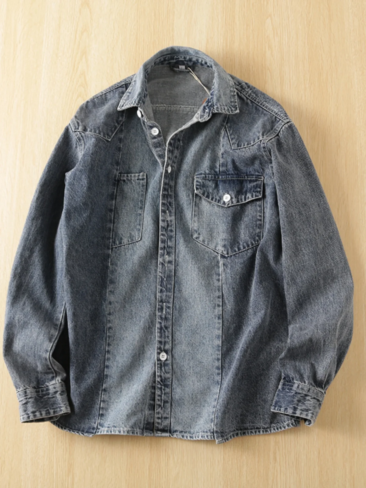 

American Sle Heavy Waed adient Color Spring Men's Collared Long Sve Denim irt Thiened Casual Wear Daily irt