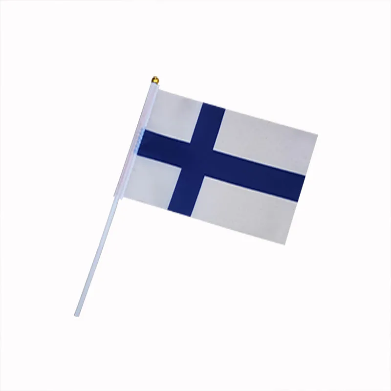 14*21 CM Finland Flying Flag With Plastic Pole Country Banner 100PCS/LOT