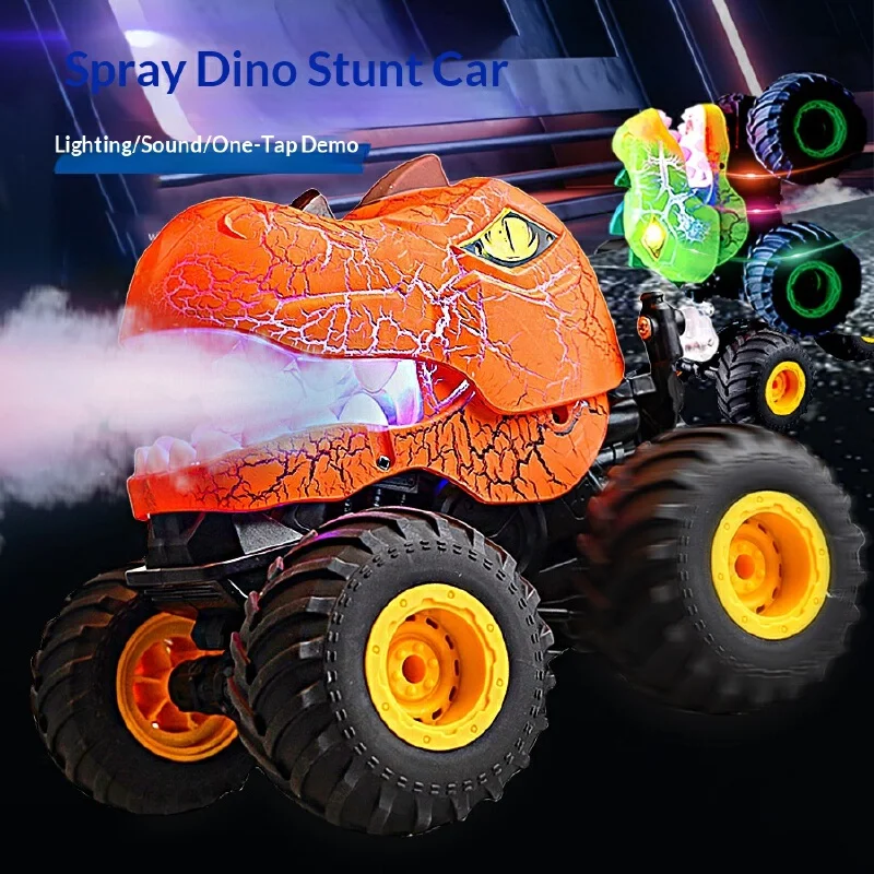 

Радиоуправляемый динозавр-грузовик 2.4G с функцией распыления, светом и звуком, трюковый монстр-трак, детская электрическая модель, игрушечная машинка-динозавр