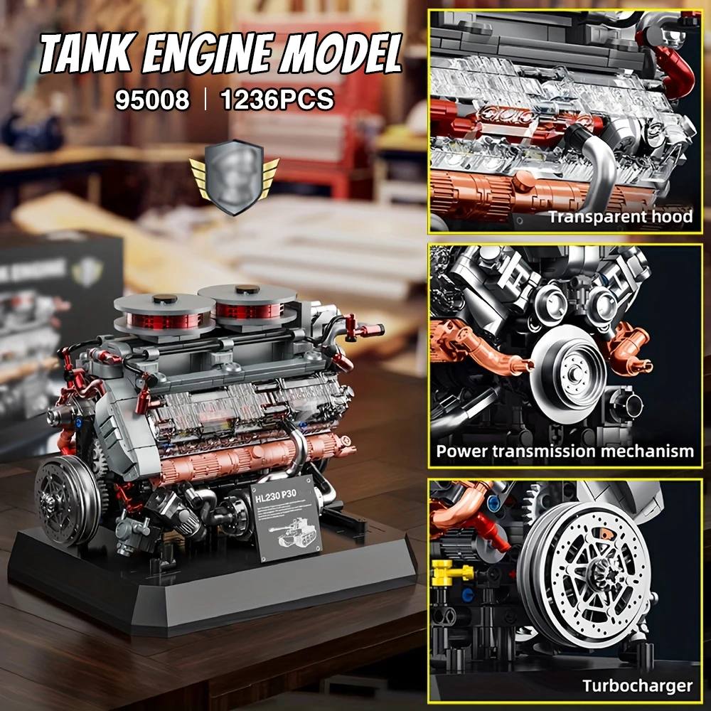 

1236 PCS V-Type Engine Building Block Model, Simulated Mechanical Structure, STEM-Compatible Standard Bricks