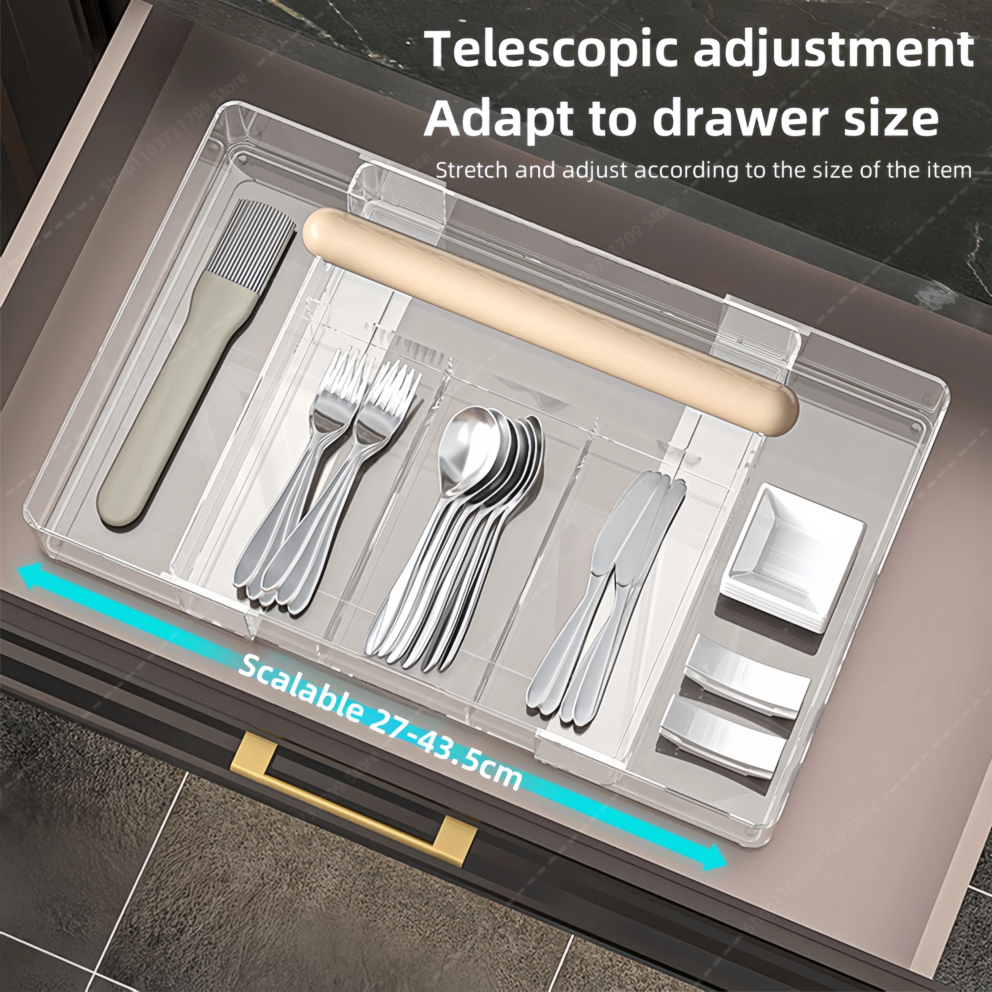 

Kitchen Silverware Drawer Organizer Expandable Utensil Tray Adjustable for Spoons Forks Knives Flatware and Cutlery Organizer