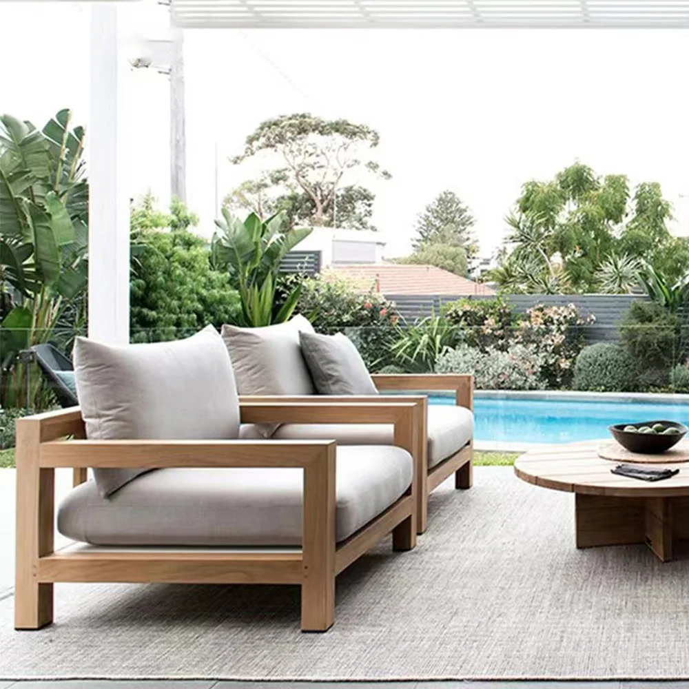 Outdoor teak creative sofa hotel outdoor sofa beach courtyard villa furniture anti-corrosion solid wood coffee table combination