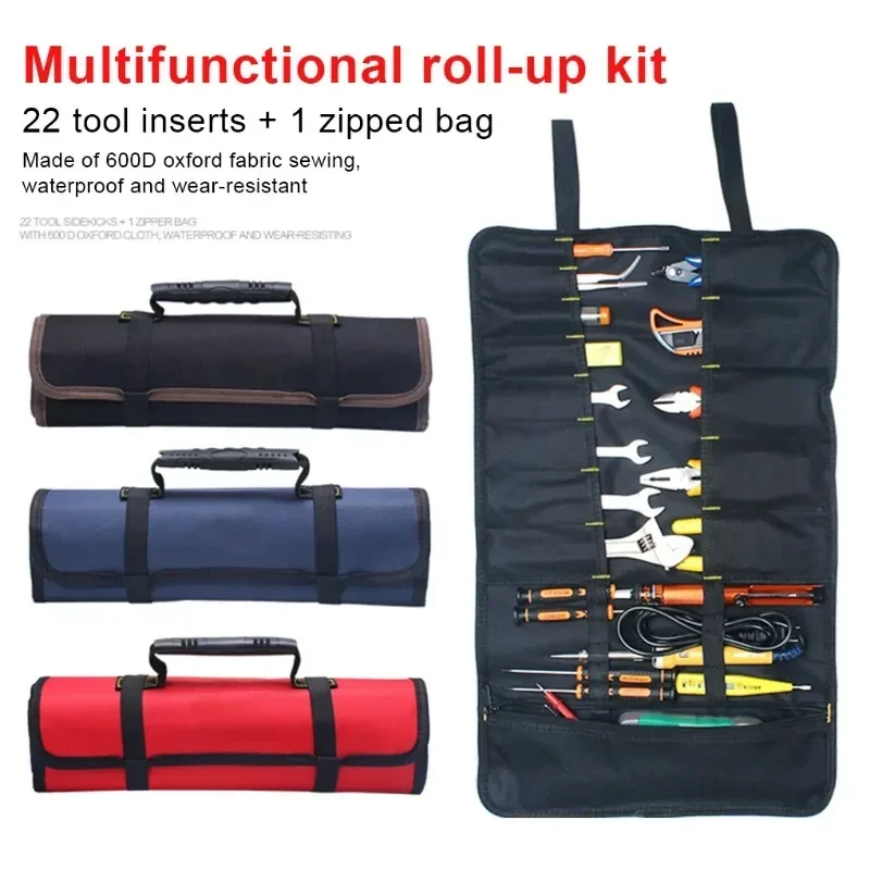 

Multifunction Roller Tool Bags Oxford Canvas Practical Handles Bags Chisel Electrician Carrying Toolkit Instrument Package Case