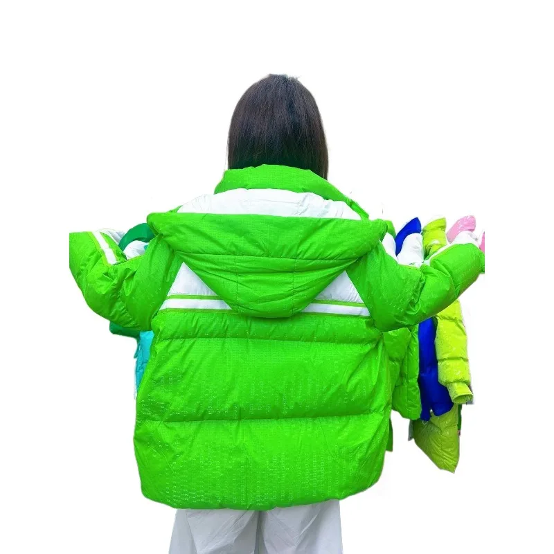 Fragrant Luxury Short Thickened Premium Down Cotton Clothes  Spliced Hooded Cotton Clothes Large Pockets Comfortable Fashionable