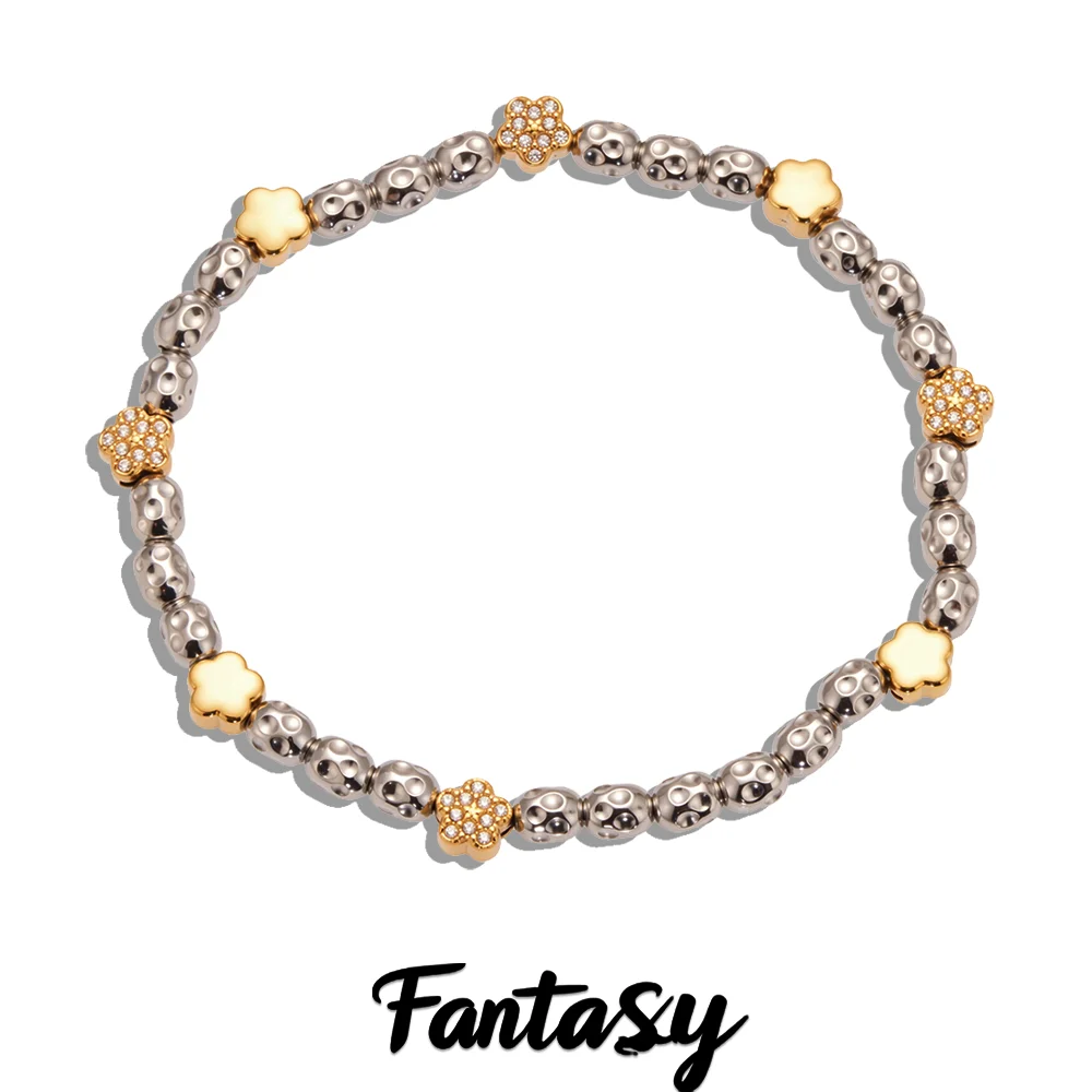 

Shiny Zircon Star Bracelet For Women 316 Stainless Steel Gold Color Silver Chain Beaded Bracelet Femme Waterproof Jewelry