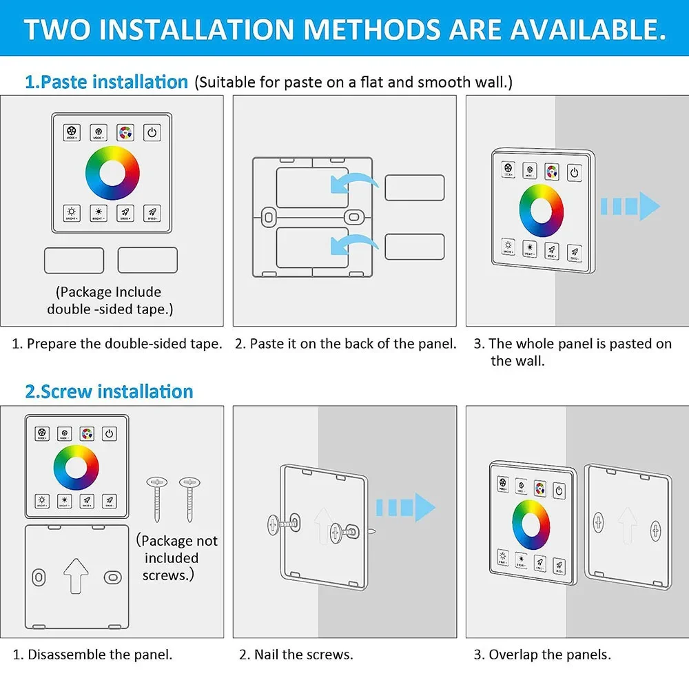 Kontroler RF Led bezprzewodowa żelazna obudowa z panelem dotykowym 2.4G sterowanie przełącznikiem dla 5050 COB Dim/CCT/RGB/RGBW/RGBCCT DC5-24V 10-50A