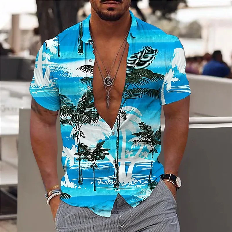 Zomer Hawaiiaanse Kokospalm 3d Print Shirts Mannen Mode Shirt Casual Vintage Streetwear Shirt Met Korte Mouwen Blouse Man Kleding