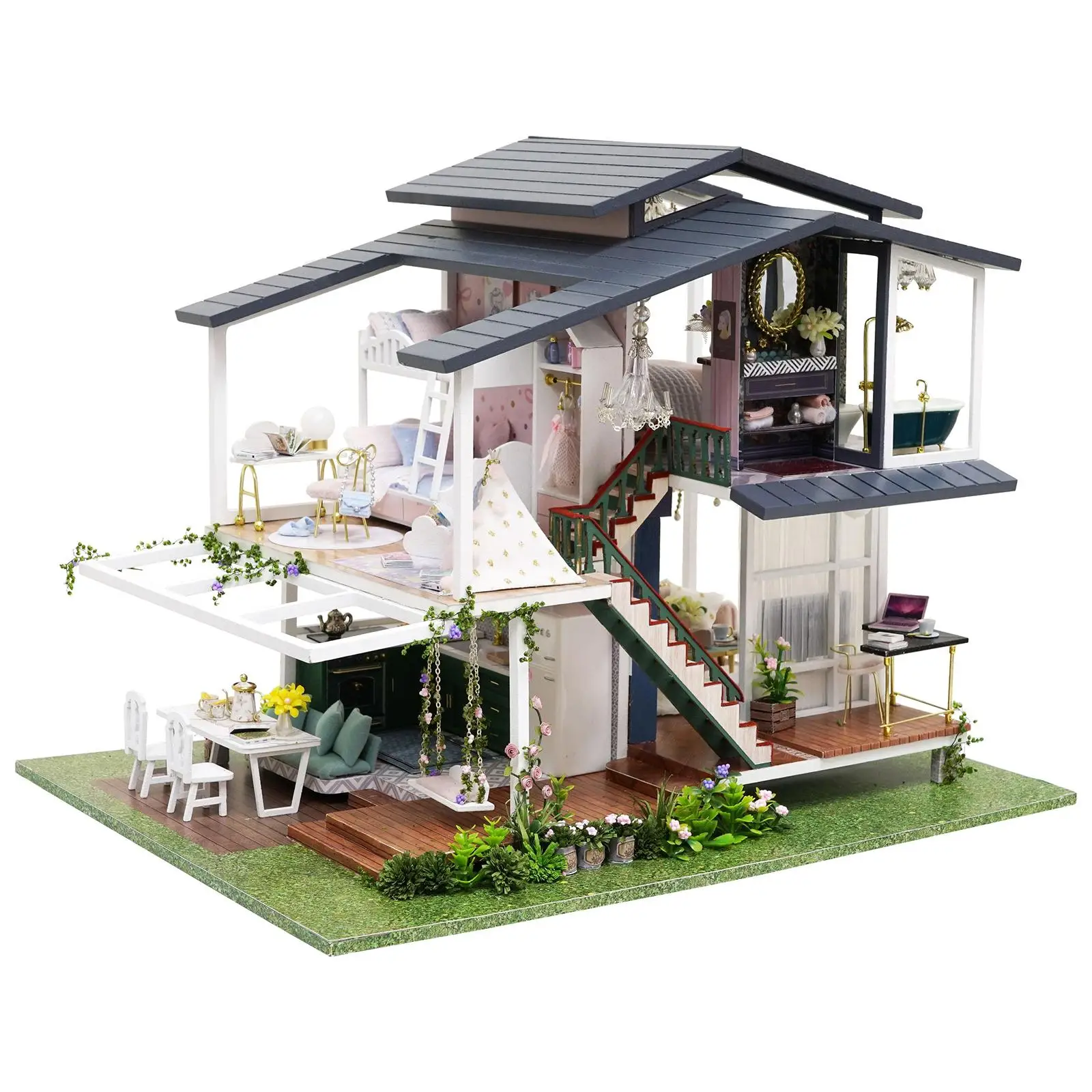 

3D Wooden Assembly Doll House Toy Bedroom Kitchen Bathroom Furniture Kit Toy Gift for Baby Toddlers Child