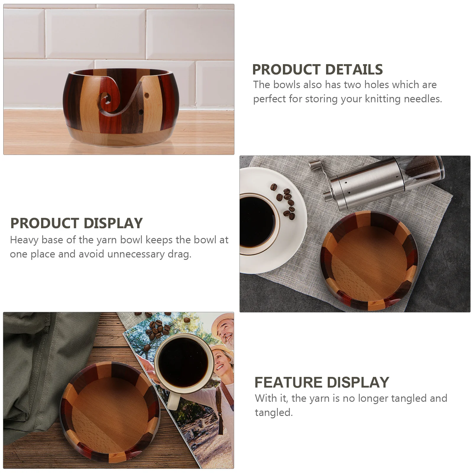 

Wooden Yarn Bowl Smooth High Gloss Finish With Swirl Hook Knitting Accessory For Wool Storage Yarn Holder Crochet Bowl Bamboo