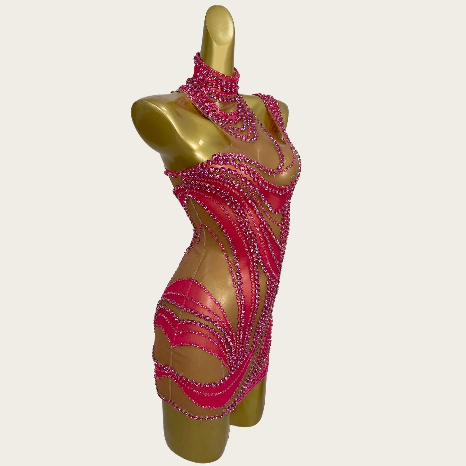 Liuzhuan فساتين كوكتيل نسائية بكريستال أحمر سباركلي للاحتفال بعيد الميلاد رداء حفلات أداء المغني زي المسرح المطاطي #2