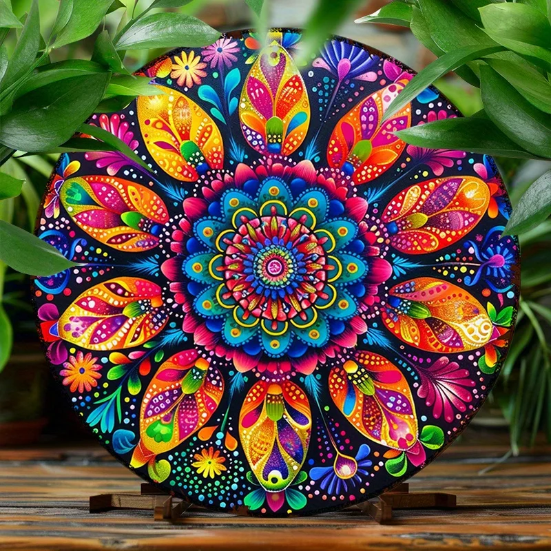2D Flat - 1pc of an 8X8 Inch (20X20 Cm) Round Aluminum Sign Featuring a Humorous And Vibrant Mandala Design, Perfect for Decorat