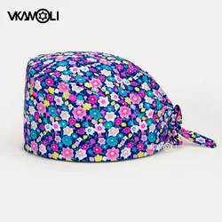Wholesale pink Flower print women's HEAD CAP Cotton scrubs caps Section pet grooming nursing work hats lab scrub hat