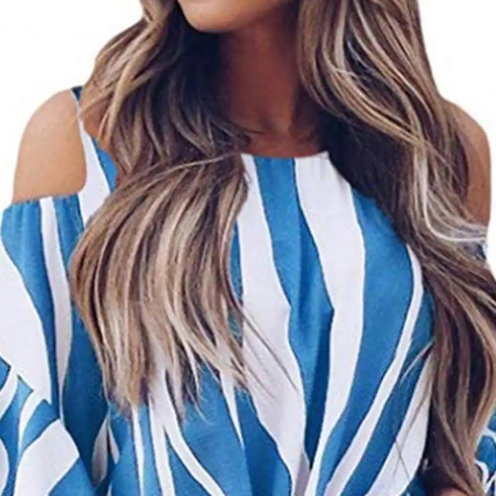 

Trendy Fashion Summer Bowknot Striped Blouse Sexy Chiffon Blouses Women Sexy Off Shoulder Chiffon Top for Dating