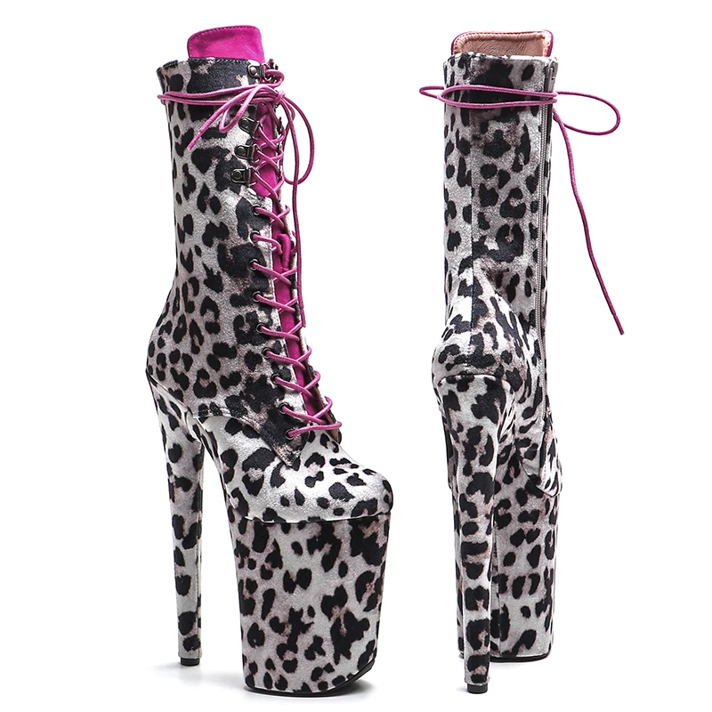 Leecabe Leopard Print High Heels, Upper Fashion Trend, Platform Stripper Heel, Pole Dance Boot, 23cm, 9 polegadas