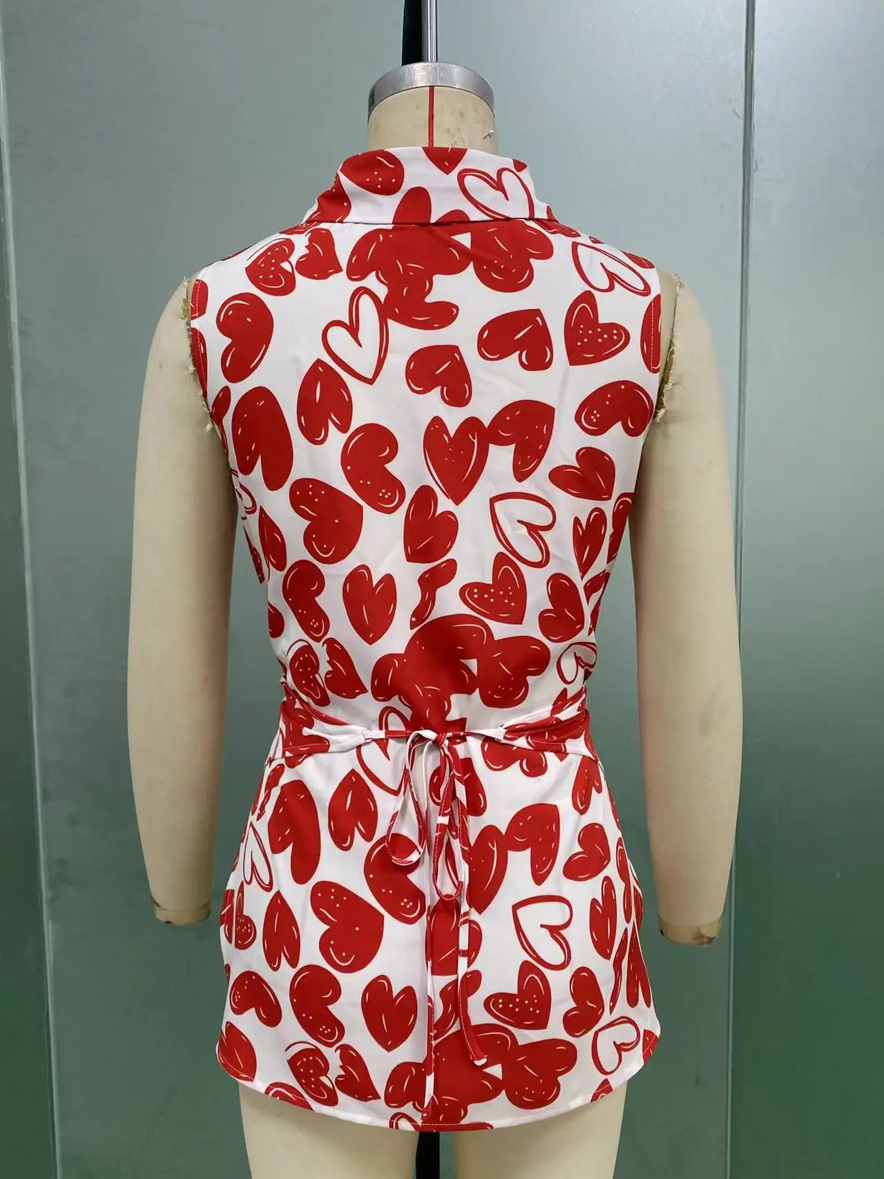 Amerikanische Europäische Neue Mode 2025, Sommer frauen drehen-unten Kragen Oansatz Gedruckt Ärmellose Strickjacken Shirts Weibliche Top Kleidung