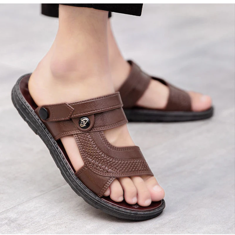 Sandalias de cuero de talla grande para hombre, zapatos clásicos de verano, zapatillas suaves, calzado romano cómodo para caminar al aire libre