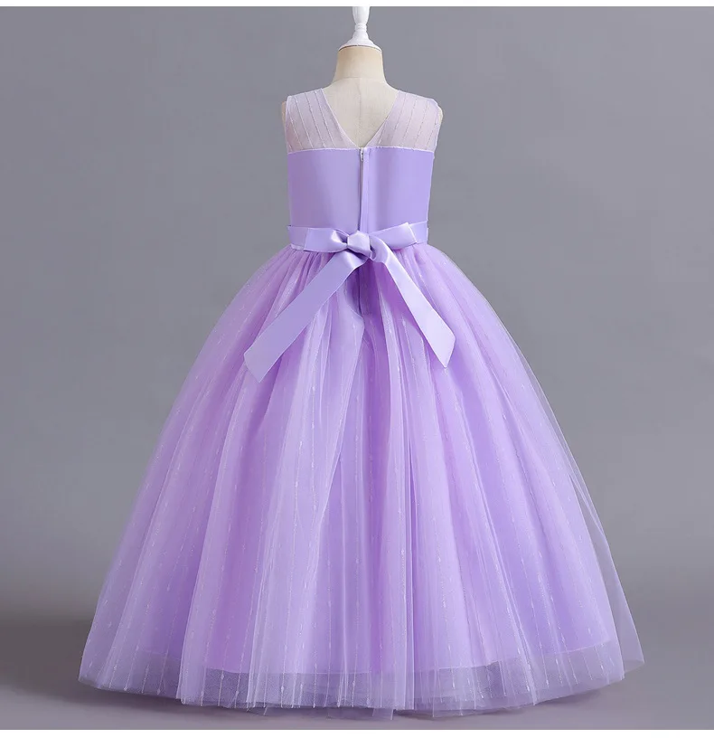 2023 Summer Girls Princess Dress for Birthday Christmas Ceremonies Wedding Party Junior Bridesmaid Lilac Pink Blue Tulle Dress