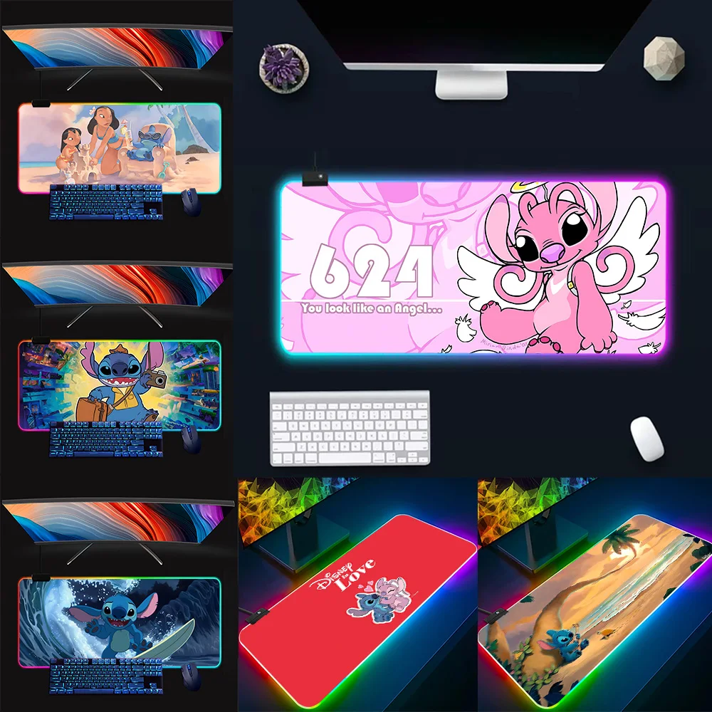 Lilo & Stitch Cartoon RGB Pc Gamer Keyboard Mouse Pad Mousepad LED Glowing Mouse Mats Rubber Gaming Computer Mausepad