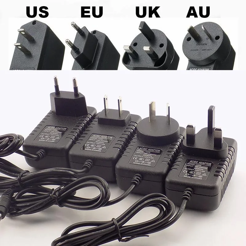 12V 2A AC 100V-240V konwerter Adapter DC 12V 2000mA zasilacz ue UK AU US wtyczka 5.5mm x 2.5mm dla kamera IP CCTV