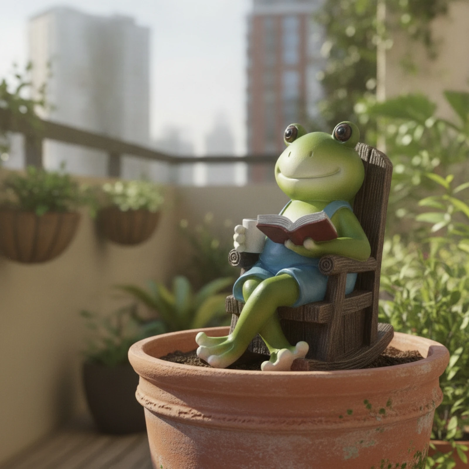 Frog Figurine with Rocking Chair Solar-Powered Frog Figure with Rocking Chair Decoration Light-up Whimsical for Gardeners