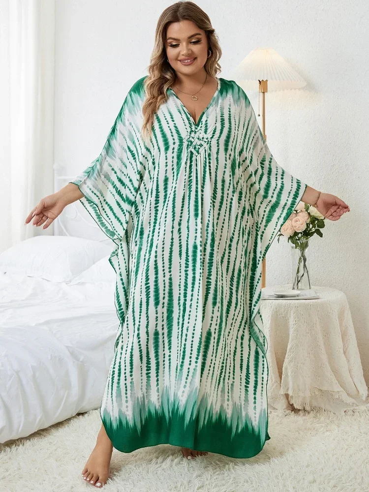 Striped Fashion Bat Sleeves Women's Kaftan Chinese Knot Auspicious Knot Robe Long Dress Party Moo Moo Dress Q1523