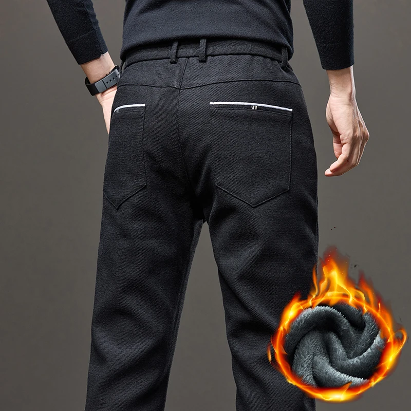 الشتاء الأعمال سميكة المخملية سراويل تقليدية الرجال الملابس المألوف مستقيم تمتد الصوف السراويل الذكور الدافئة أفخم السراويل